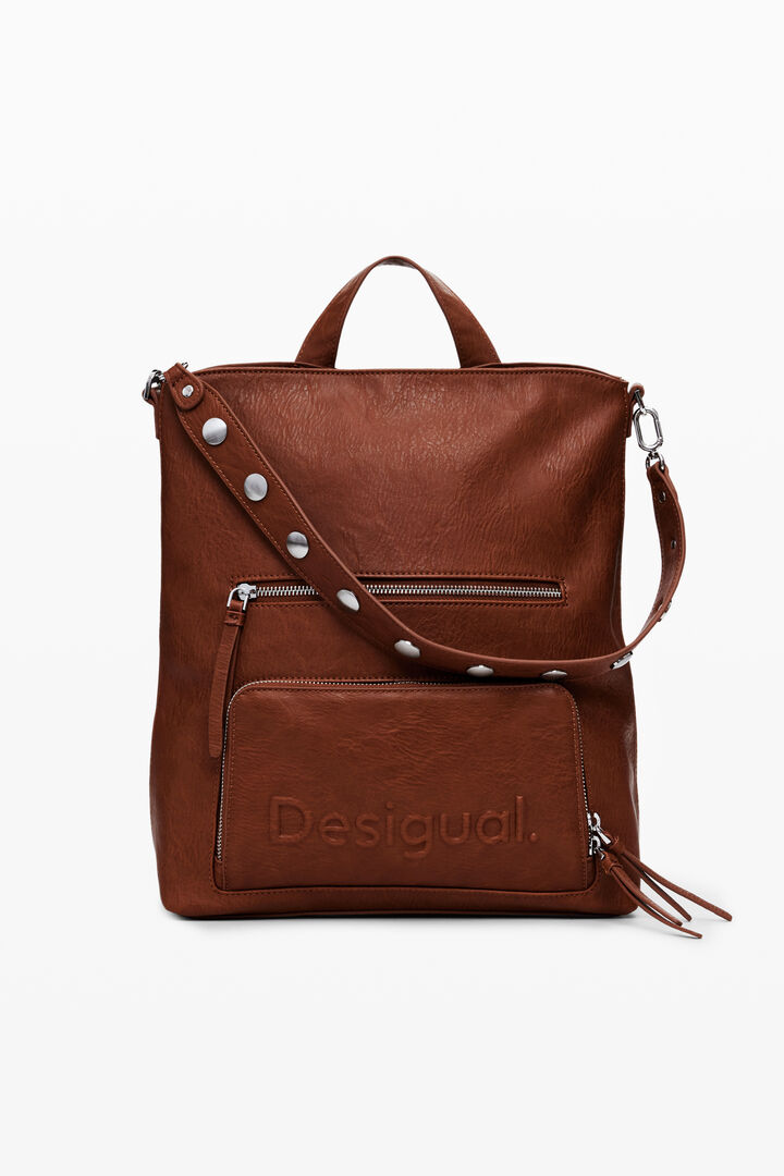 Middelgrote rugzak met logo in leerlook