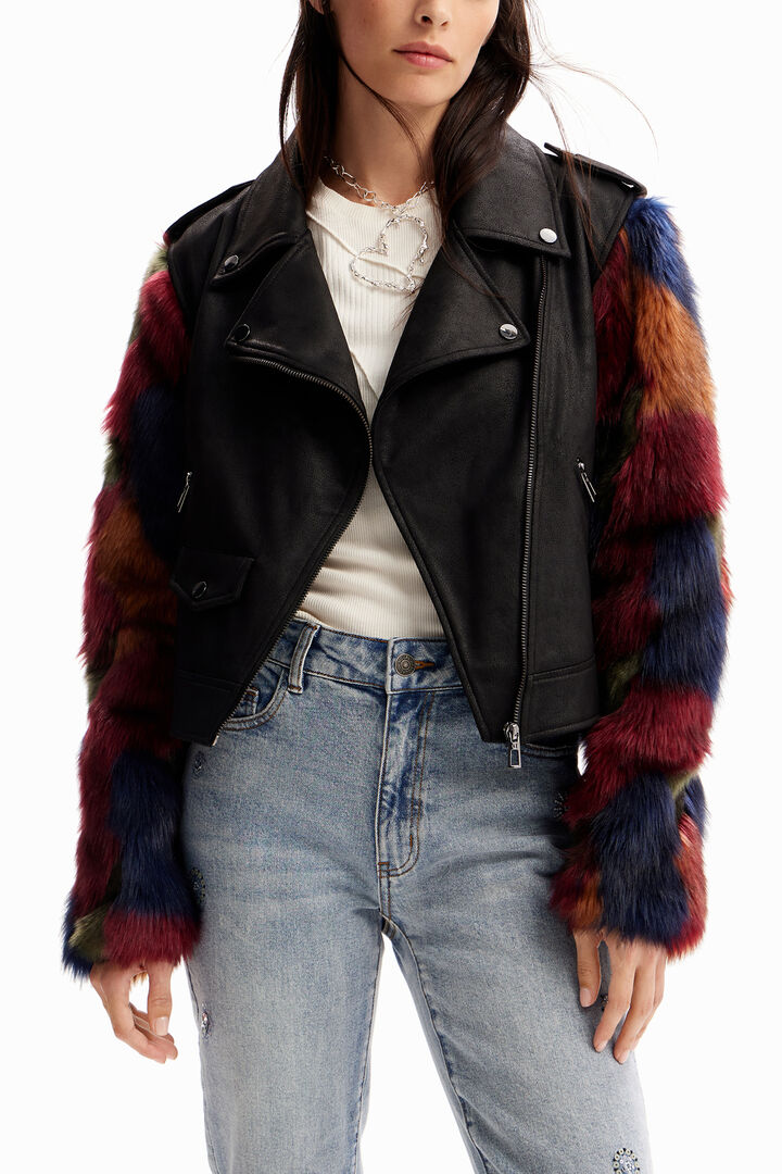 Cazadora biker desmontable efecto pelo | Desigual