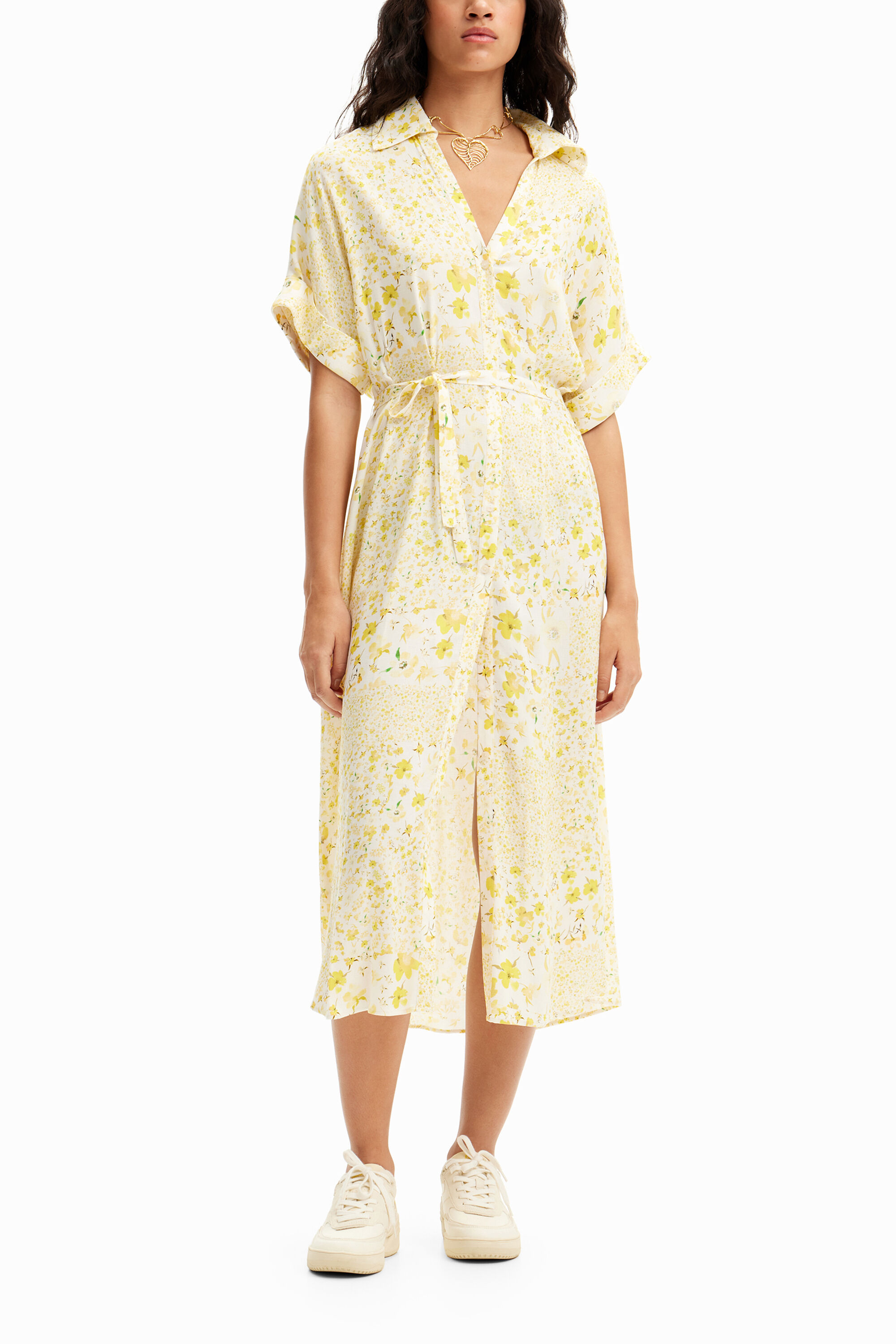 Shop Desigual Floral Midi Shirt Dress In White