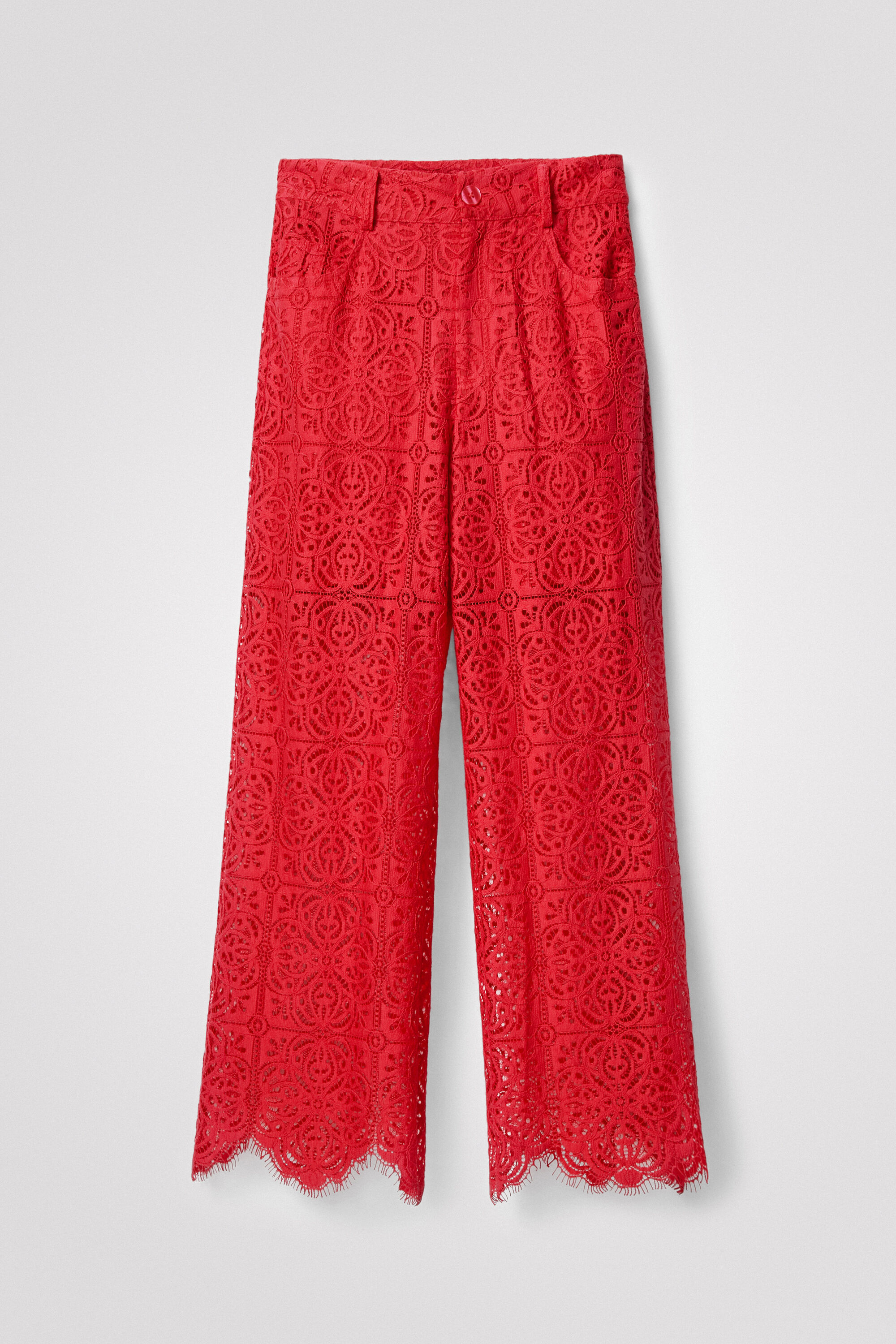 Desigual Sheer Lace Trousers In Red