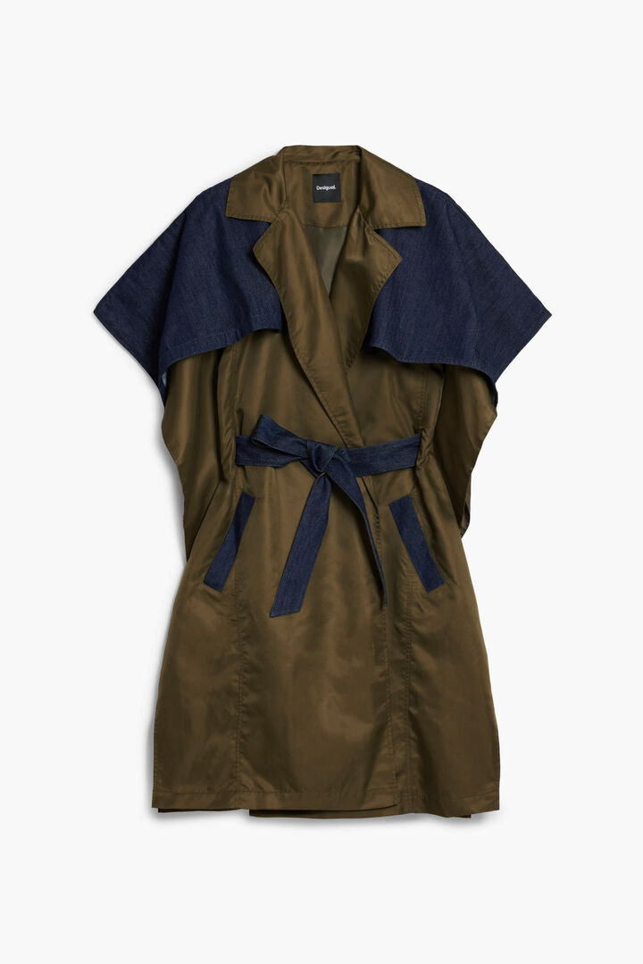 Trenchcoat-Stil Poncho aus zwei Materialien | Desigual