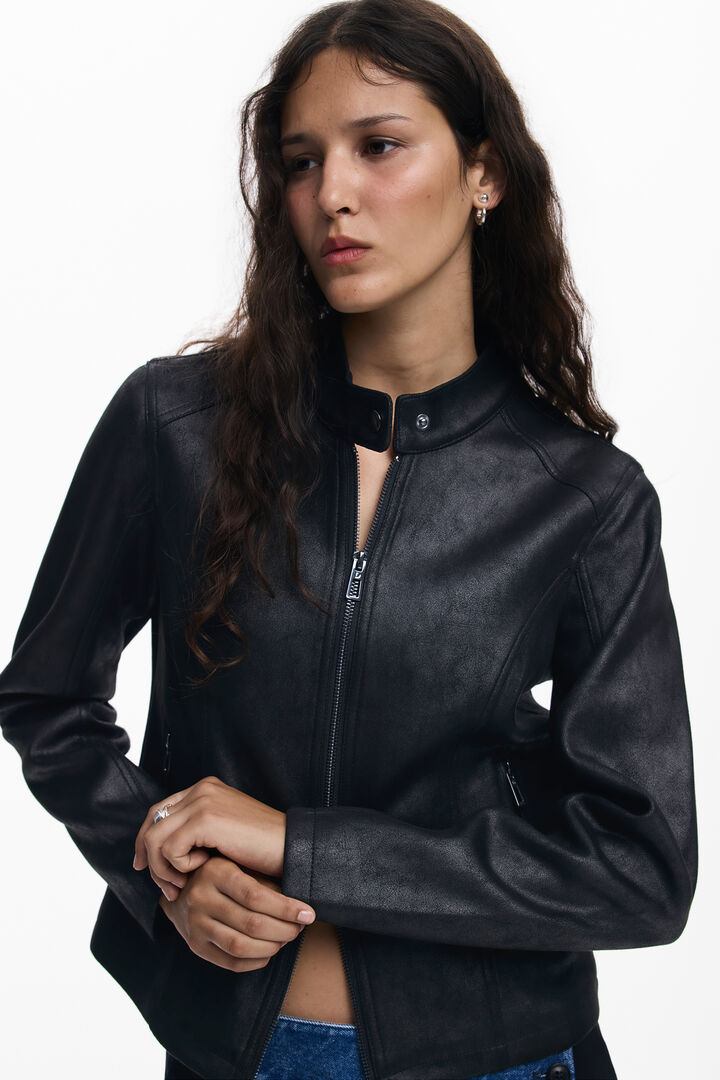 Chaqueta efecto piel combinada | Desigual