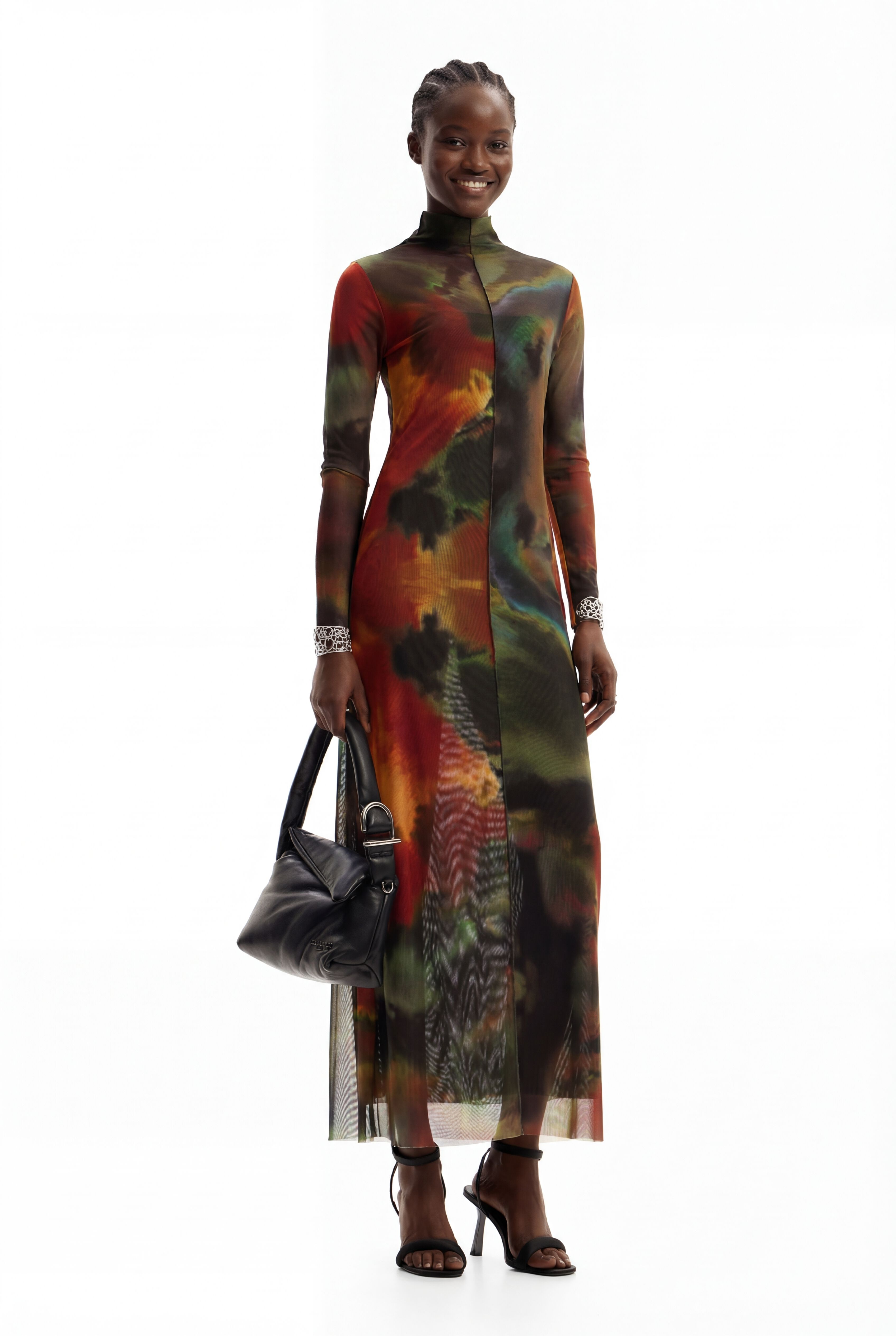 Desigual, Midikleid Aquarell, Damen, Polyester, Braun, L