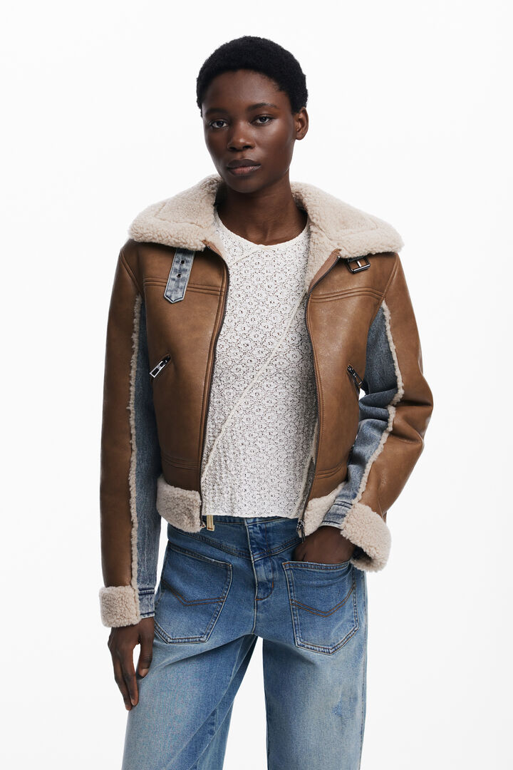 Veste combinée en peau lainée