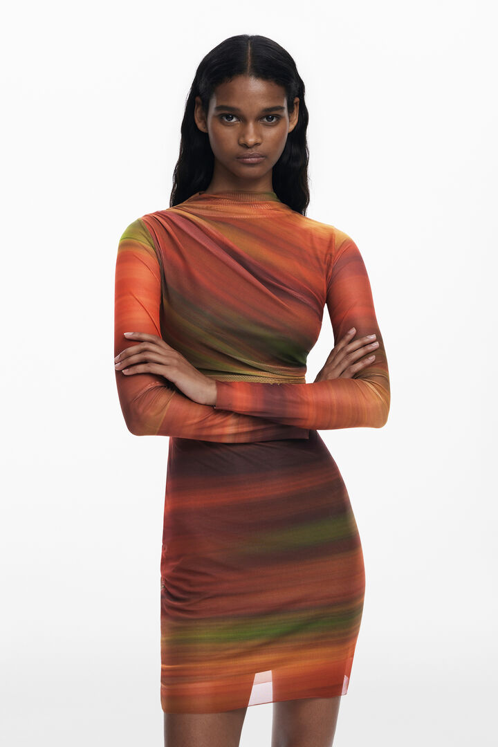 Draped tulle short dress | Desigual