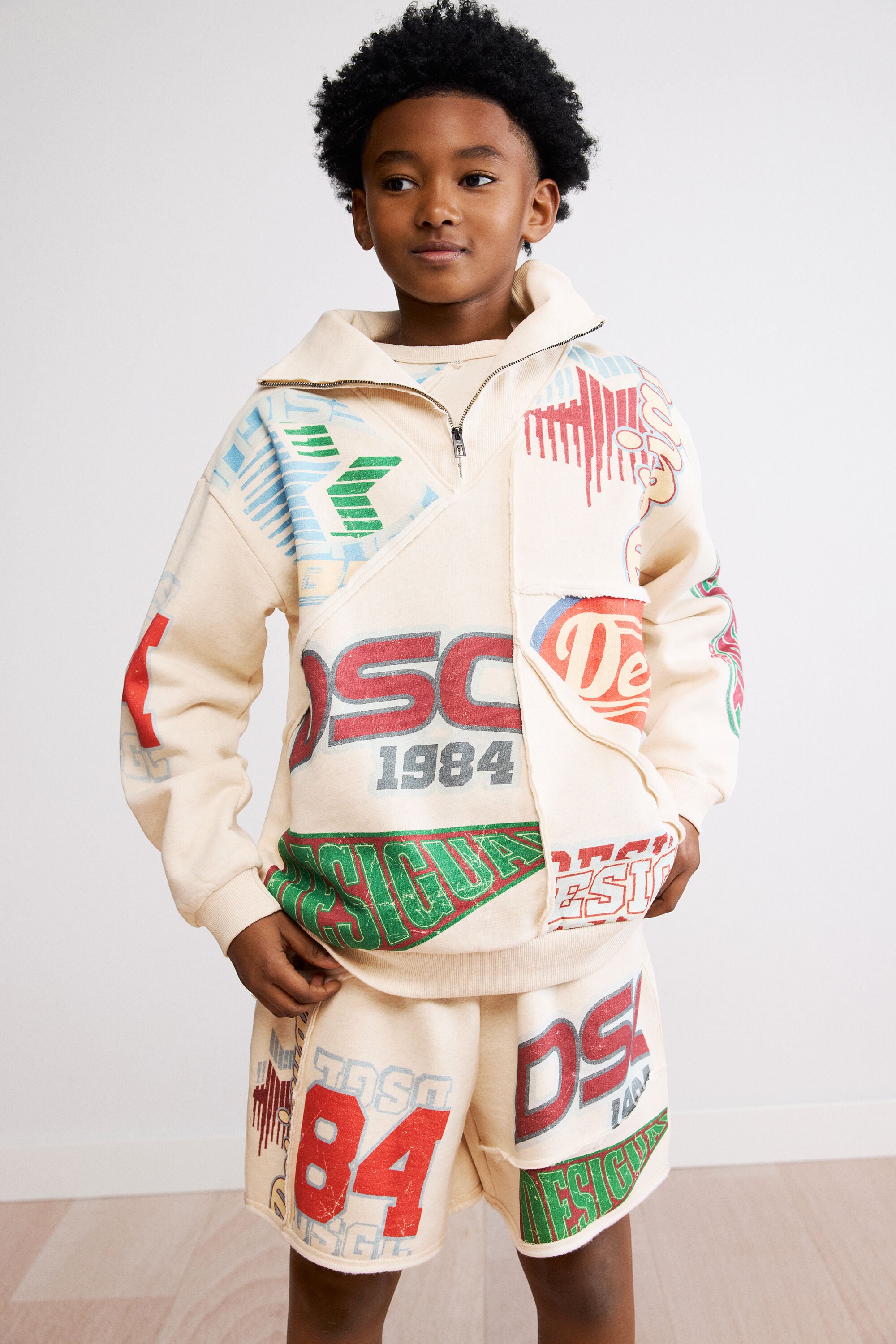 Bedrukte sweatshirt met rits - WHITE - 5/6
