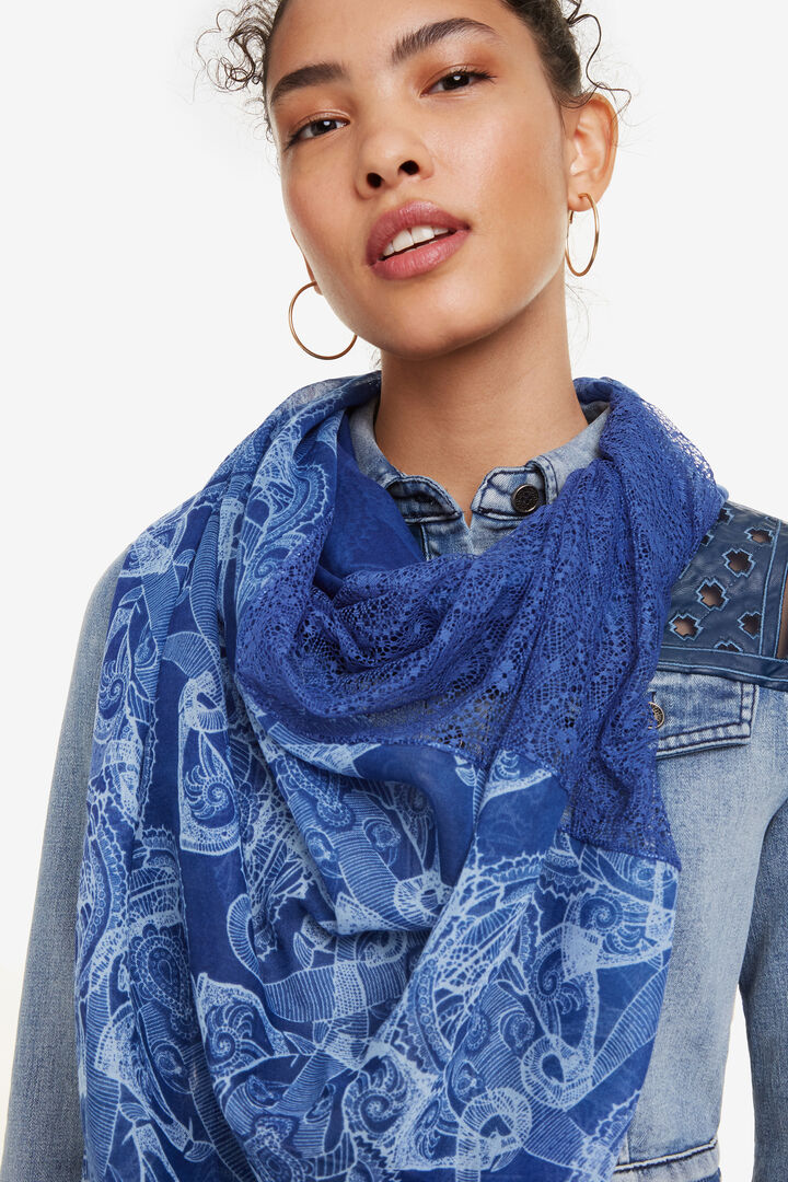 Rectangular Blue Scarf Blue Elephant | Desigual