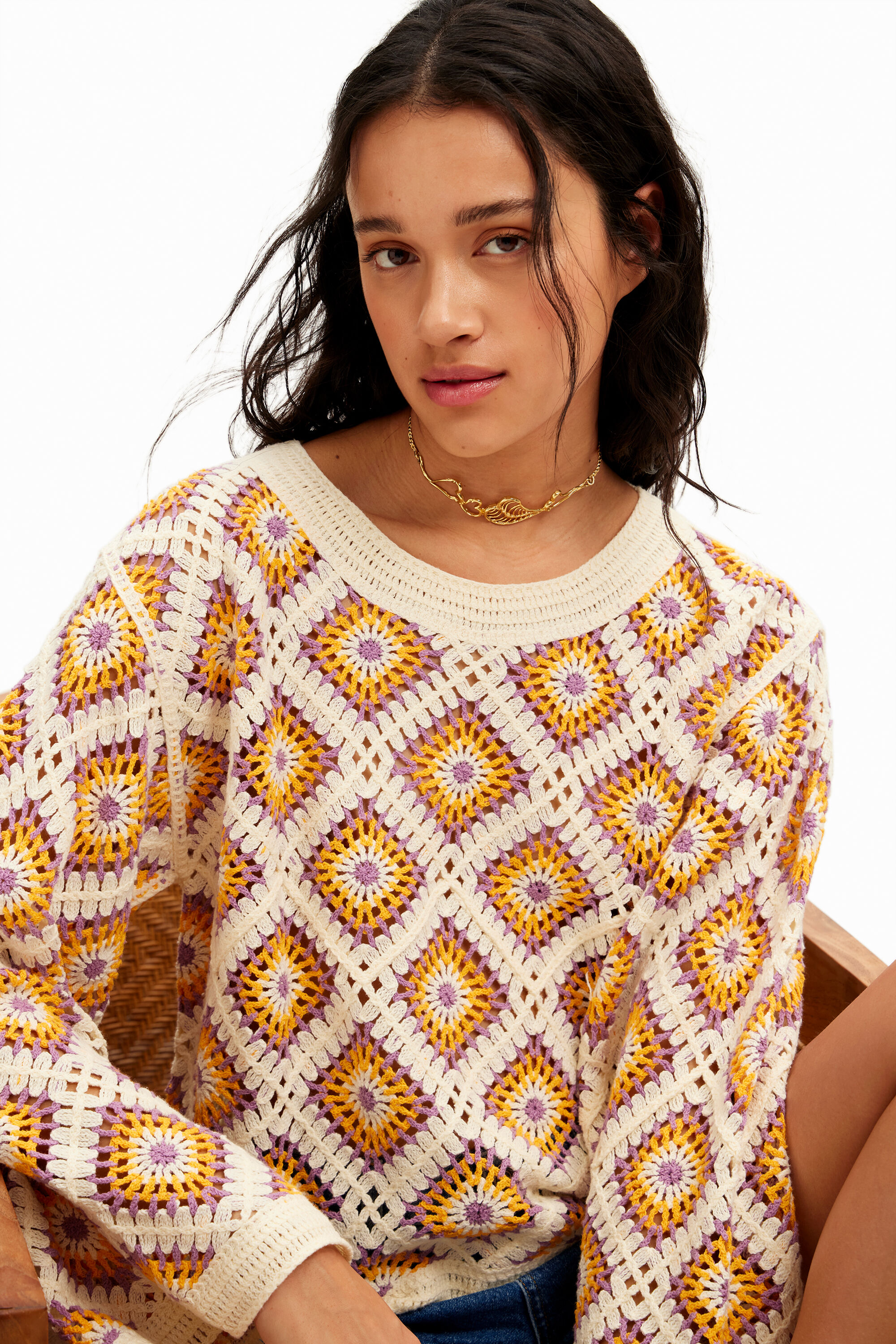 Desigual Multicolour crochet pullover