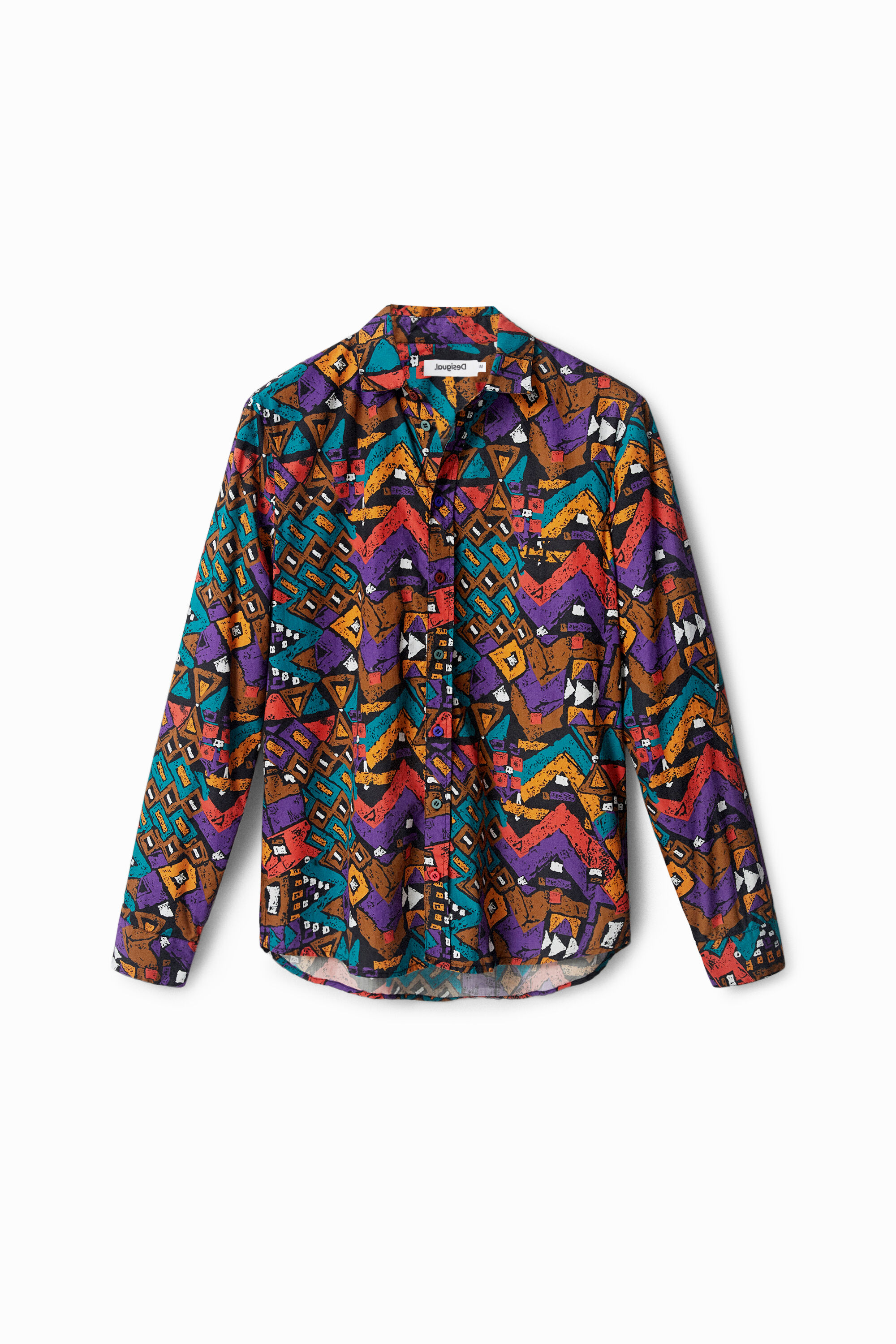 Desigual Long-sleeve Geometric Shirt In Material Finishes