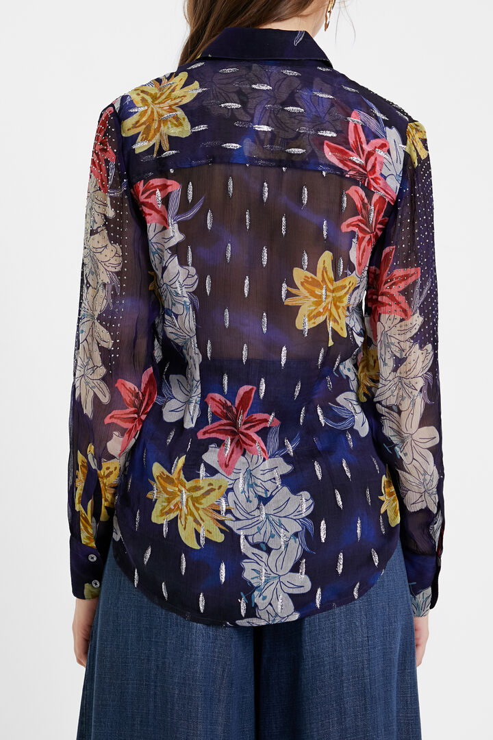 Camisa floral con transparencias y pedrería | Desigual