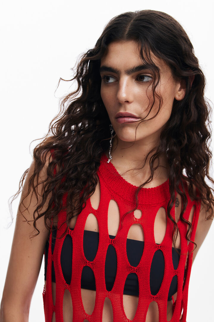 Czerwony top z frędzlami | Desigual
