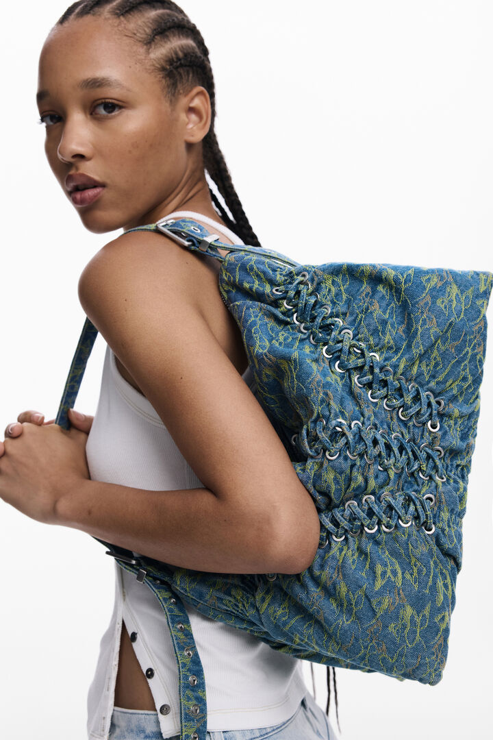 Large braided denim bag | Desigual