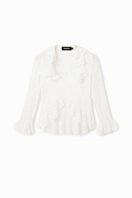 Long-sleeve ruffle blouse