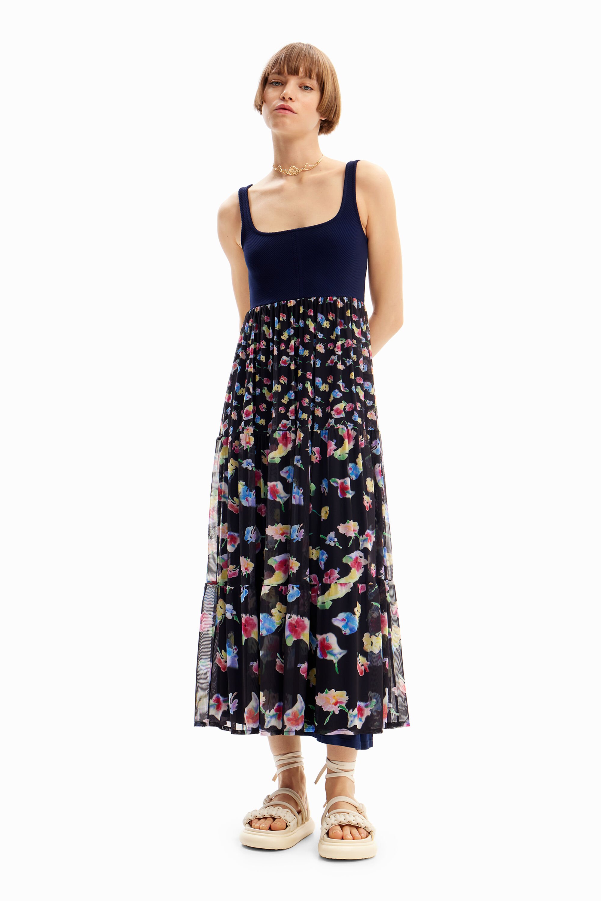 Shop Desigual Combination Floral Midi Dress In Blue