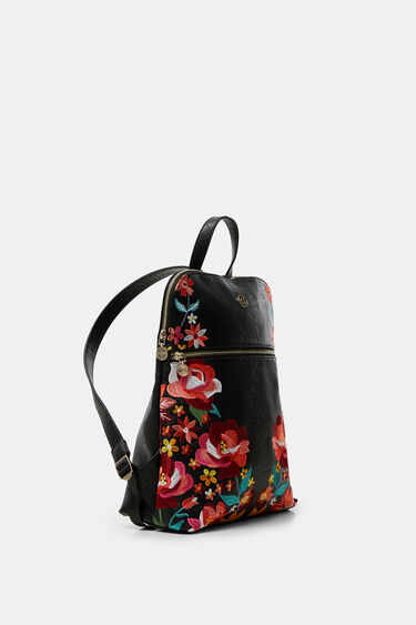 Synthetic leather embroidered floral backpack | Desigual