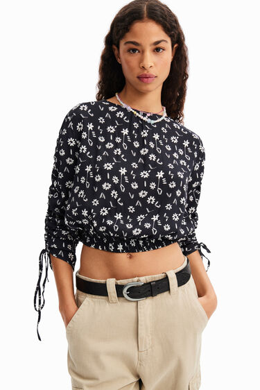 Blusa corta fruncido flores | Desigual