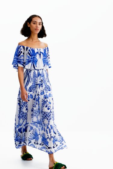 Langes Kleid mit Volant von Stella Jean. | Desigual