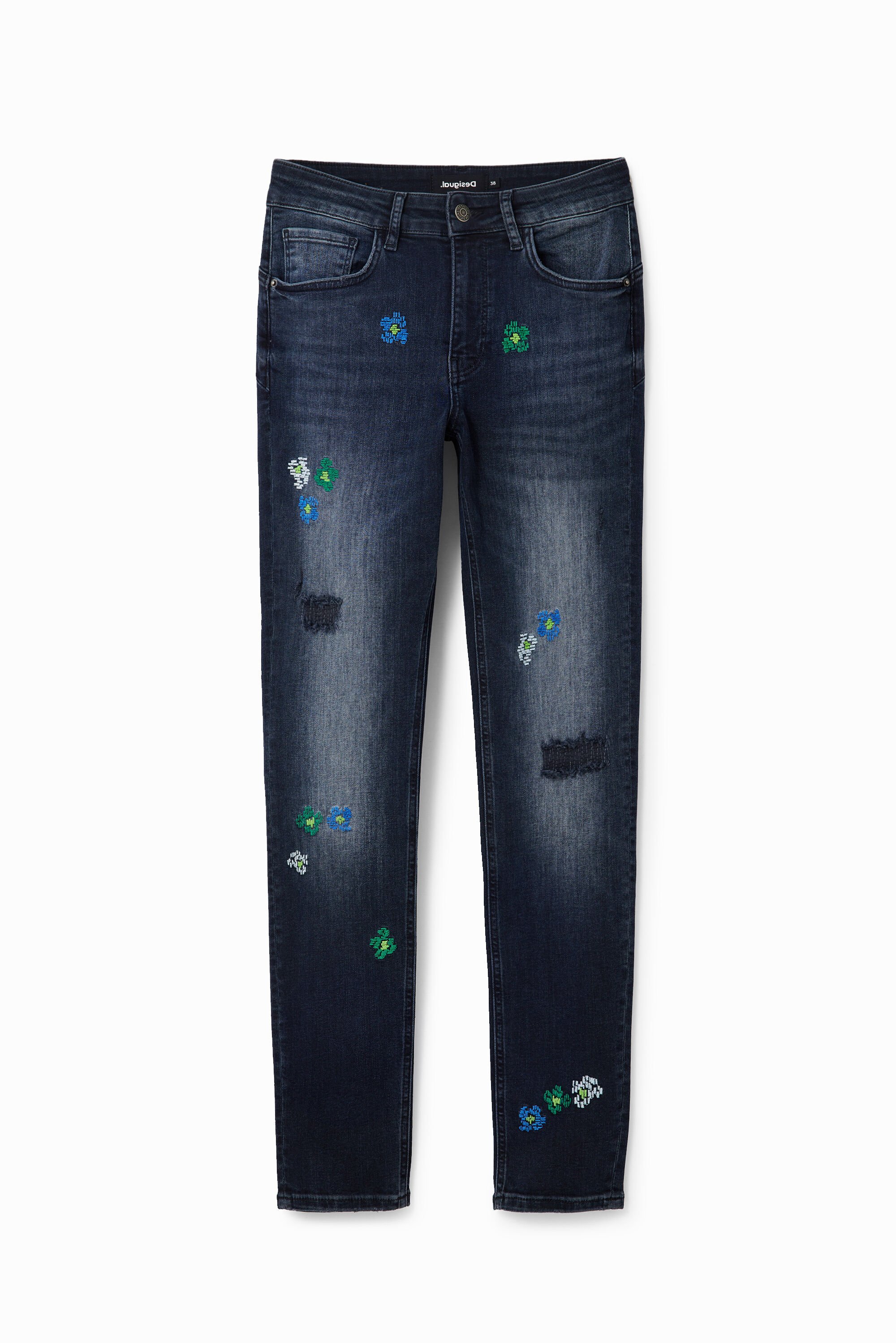 Desigual, Skinny Jeans Push-up Stickereien, Baumwolle, Blau, 36
