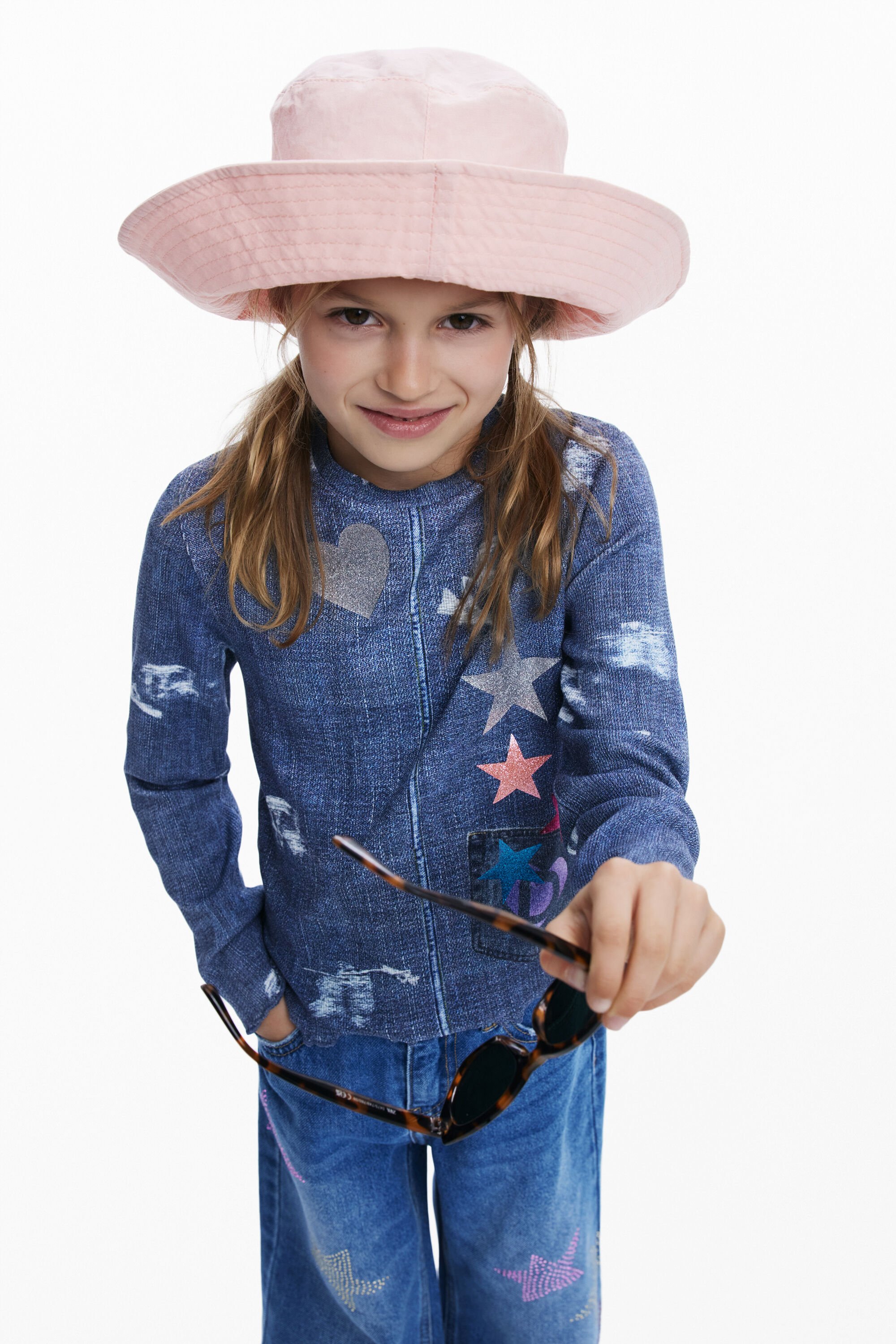 Denim T-shirt with stars