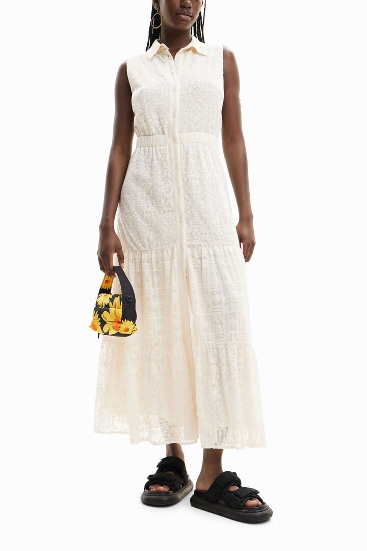Vestido largo camisero bordados | Desigual