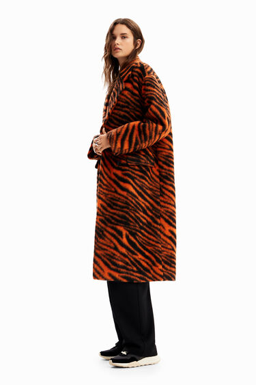 Long tiger print wool coat | Desigual