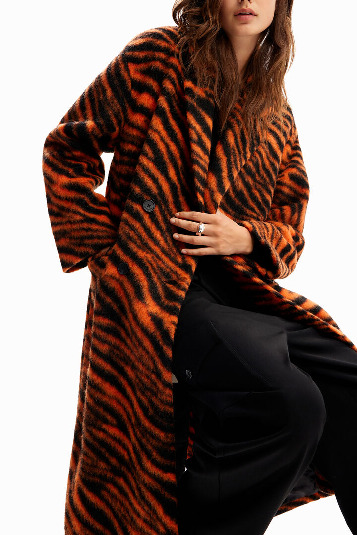 Langer Wollmantel Tigermuster | Desigual