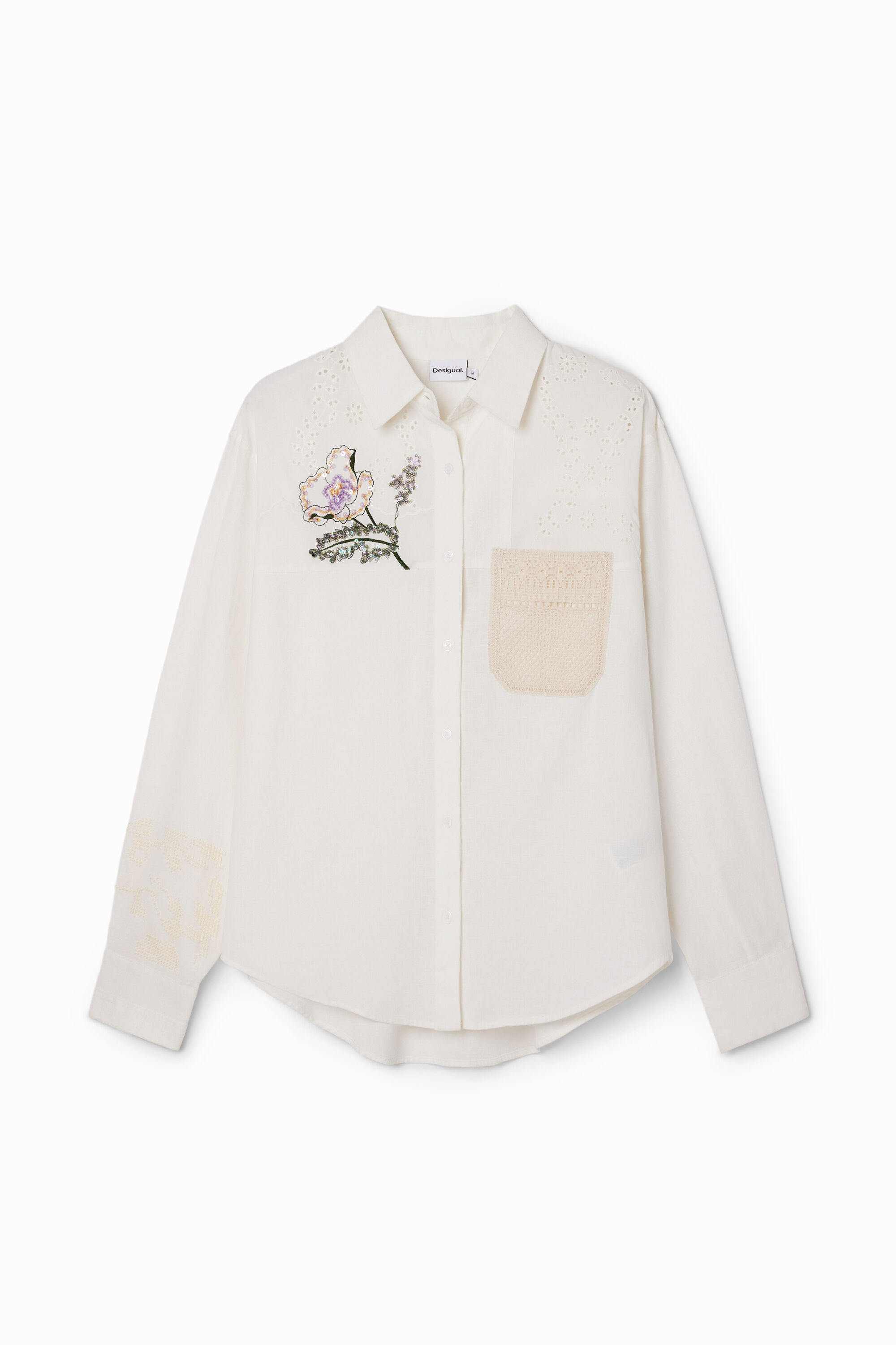 Crochet linen shirt - WHITE - XS