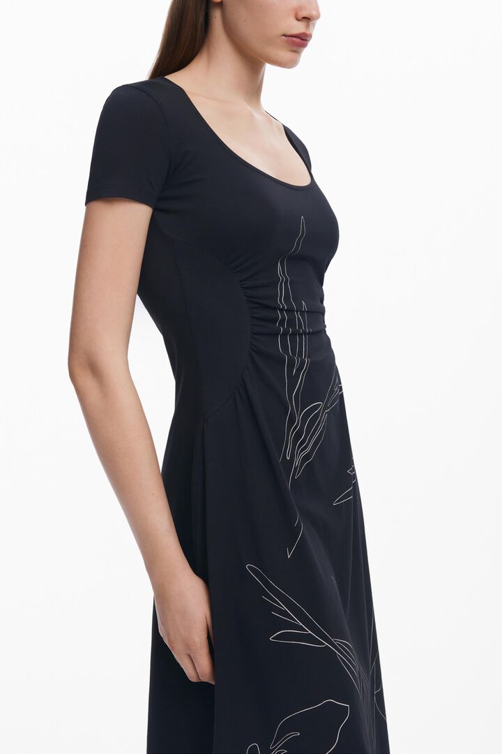 Midi dress with floral silhouettes