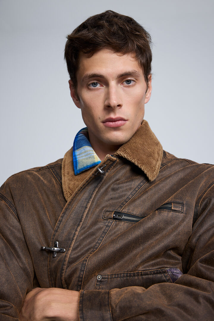 Padded Jacket with Leather Effect