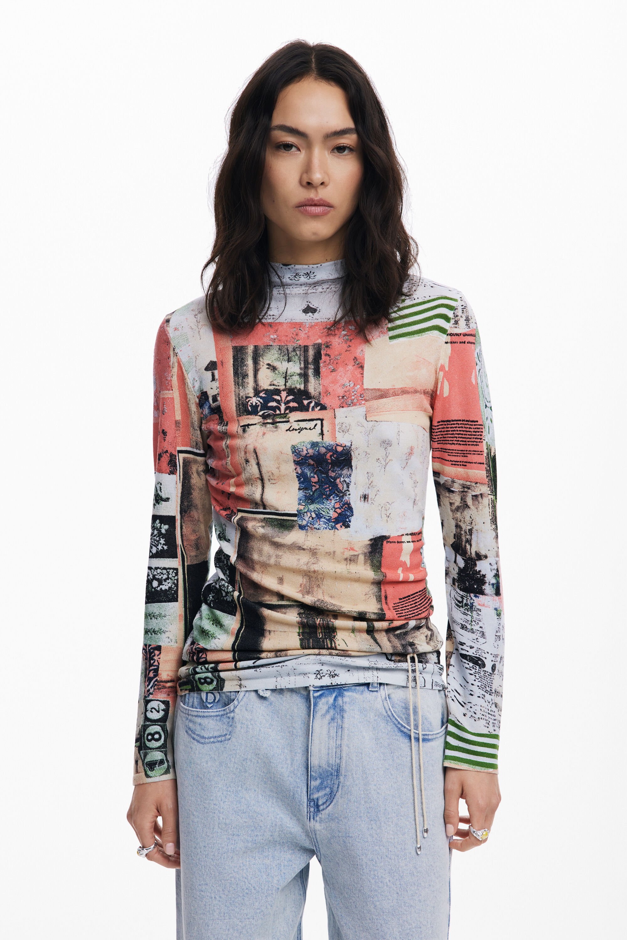 Pull fin cartes postales - Desigual - Modalova