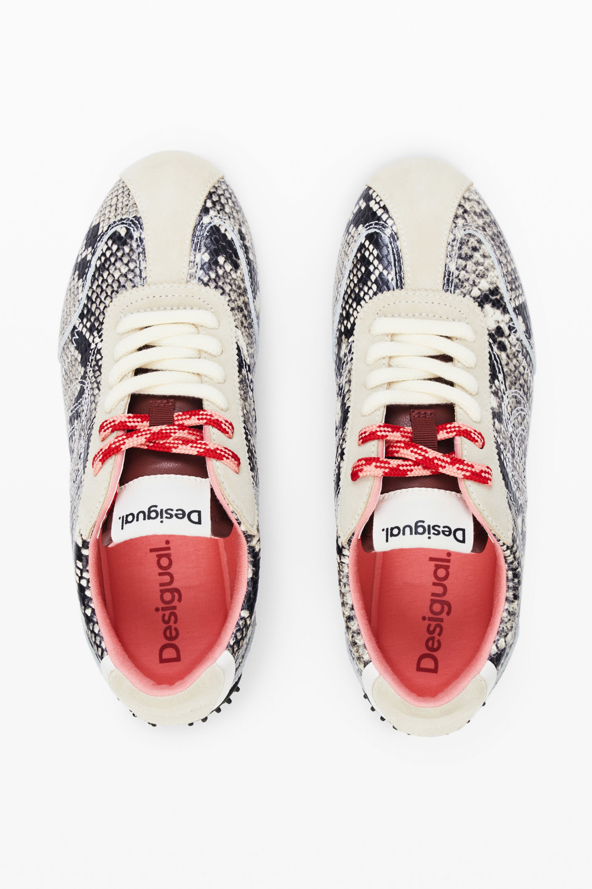 Shop Desigual Snake Print Sneakers In White