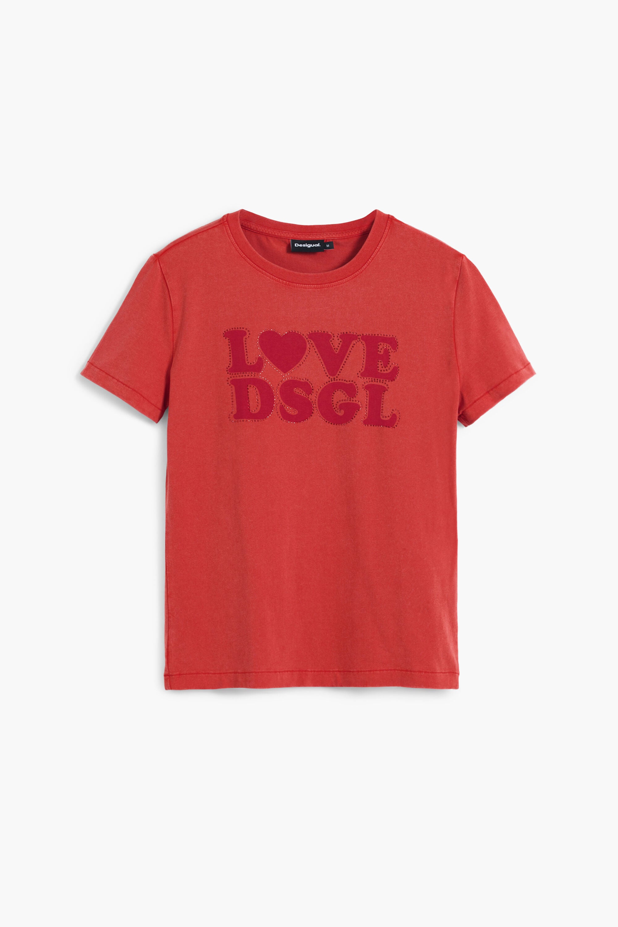 Desigual, Camiseta lisa texto, Algodon, Rojo