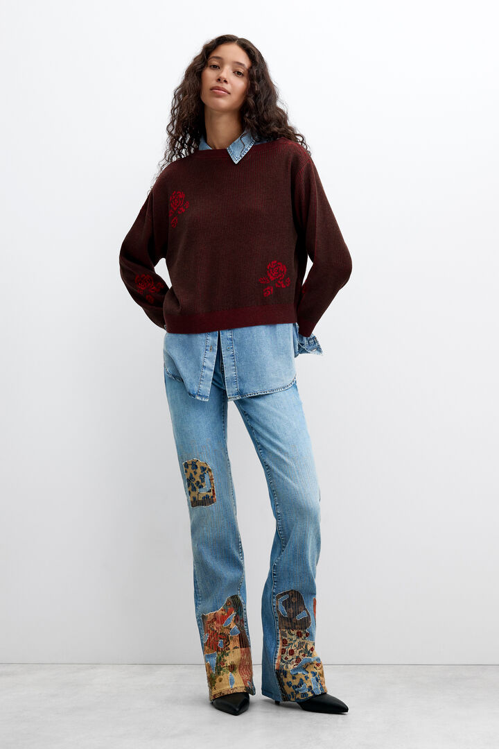 Feinstrickpullover mit Blumen