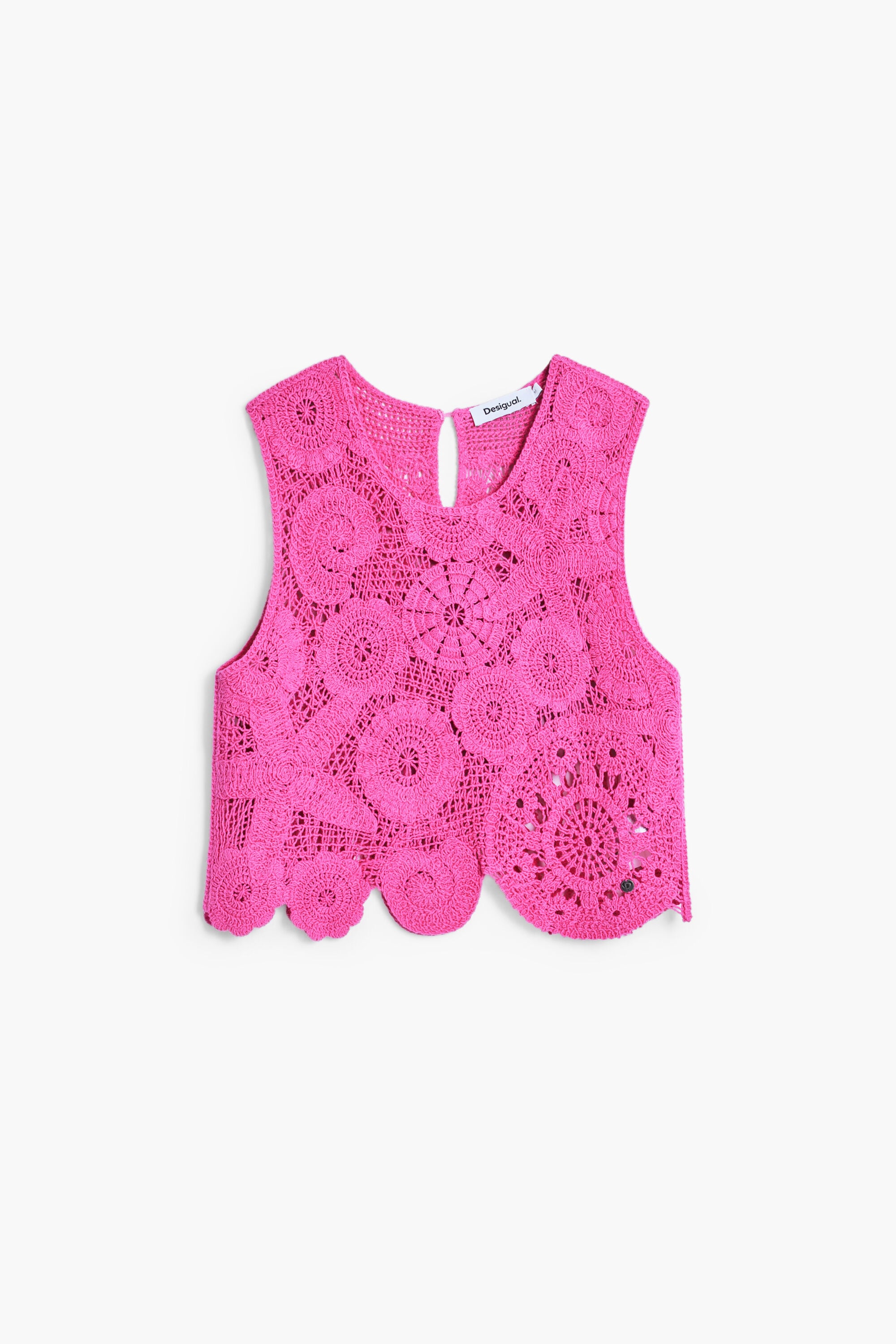 Desigual, Top crochet cropped, Algodon, Rojo, L