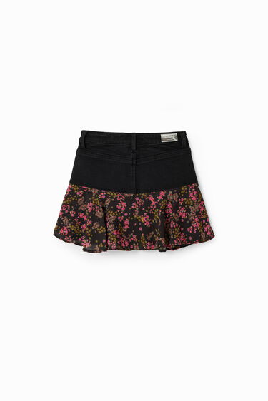 Floral ruffle denim mini skirt | Desigual