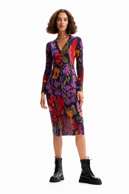 Robe midi maille fleurs