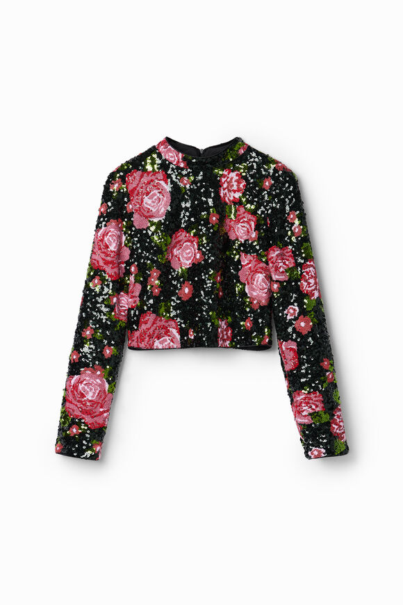 Blusa cropped rosas lentejuelas M. Christian Lacroix