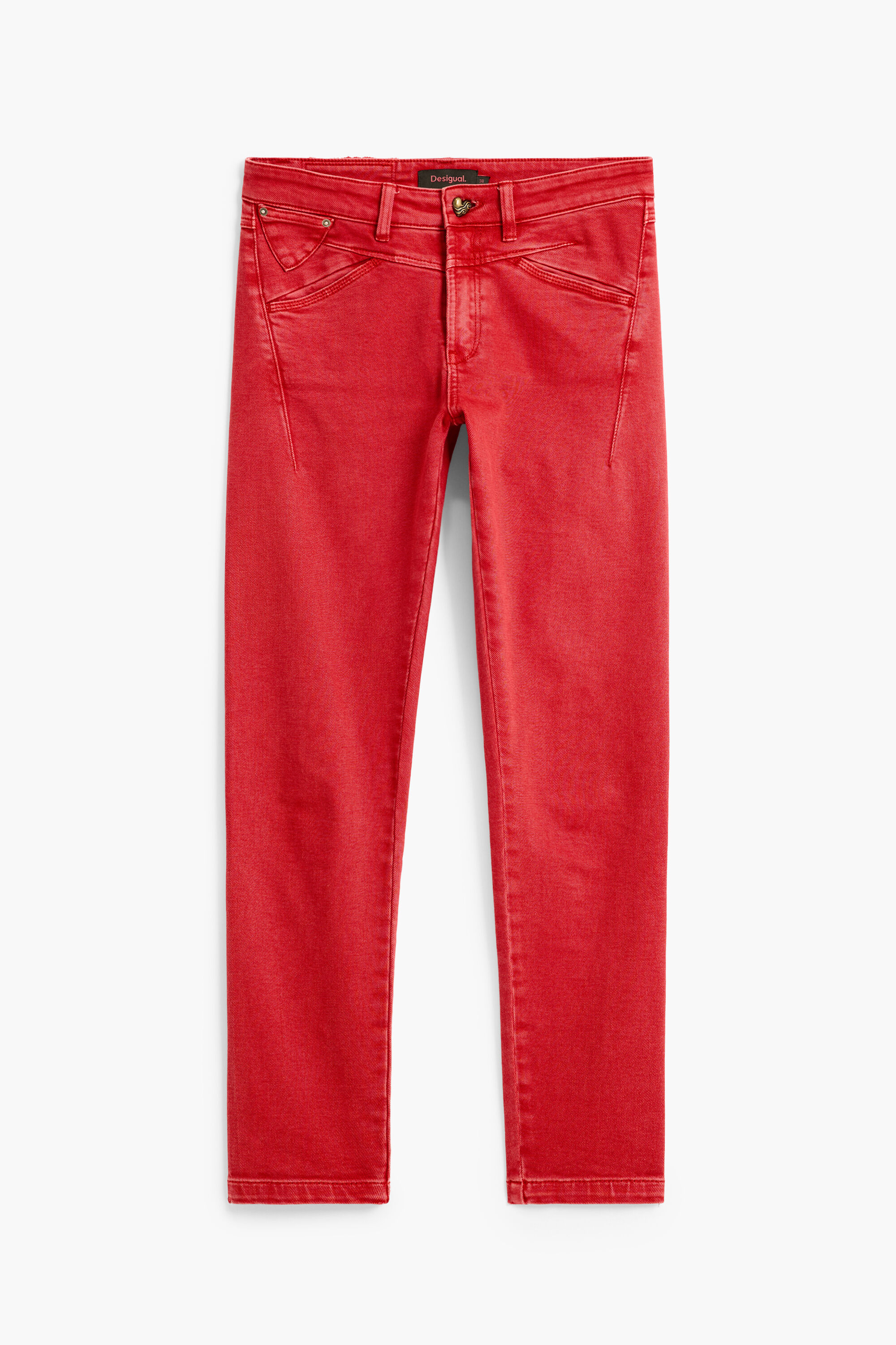 Desigual, Pantalón Vaquero Slim, Mujer, Algodon, Rojo