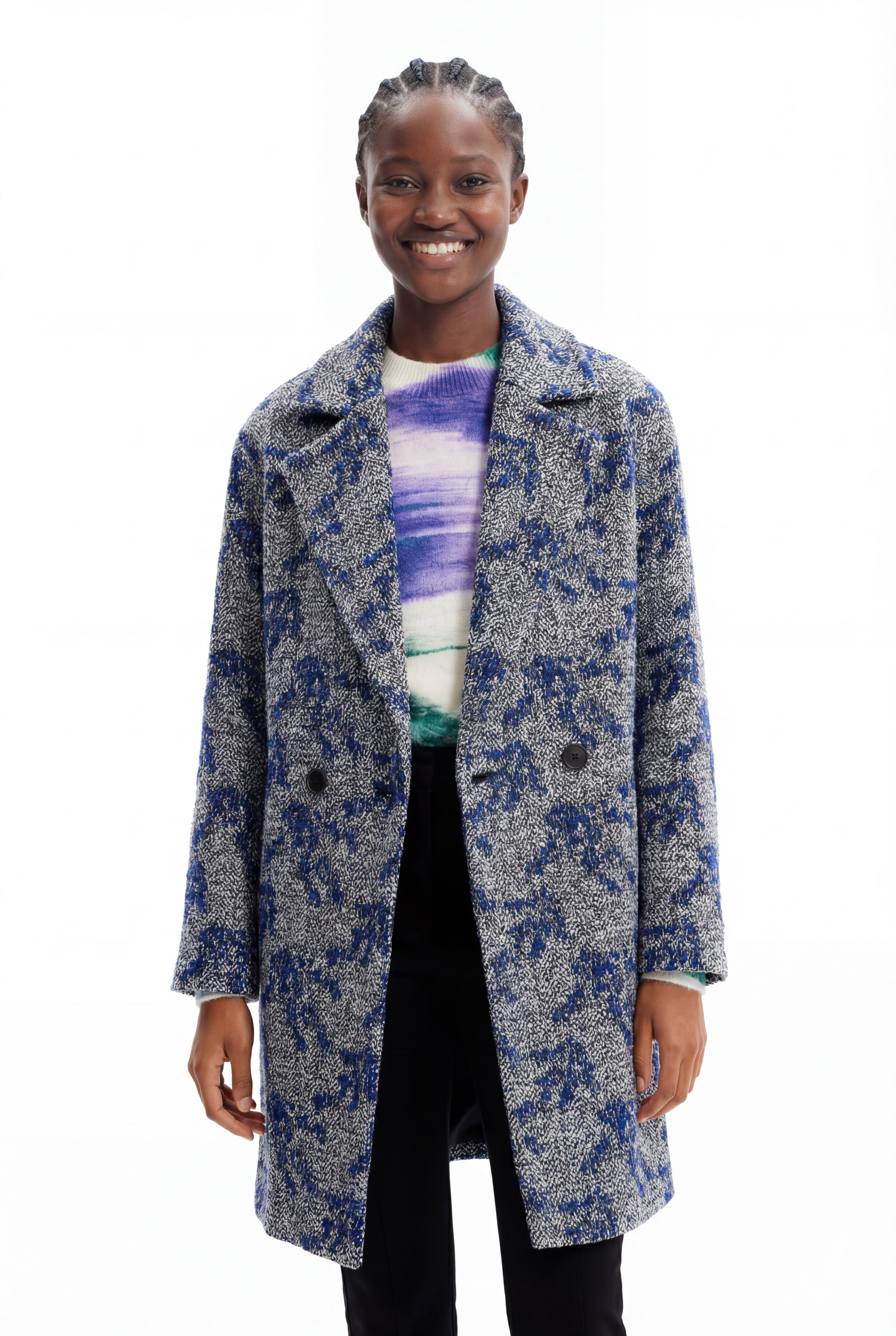 Desigual, Wickelmantel Fischgrätmuster, Damen, Blau, S