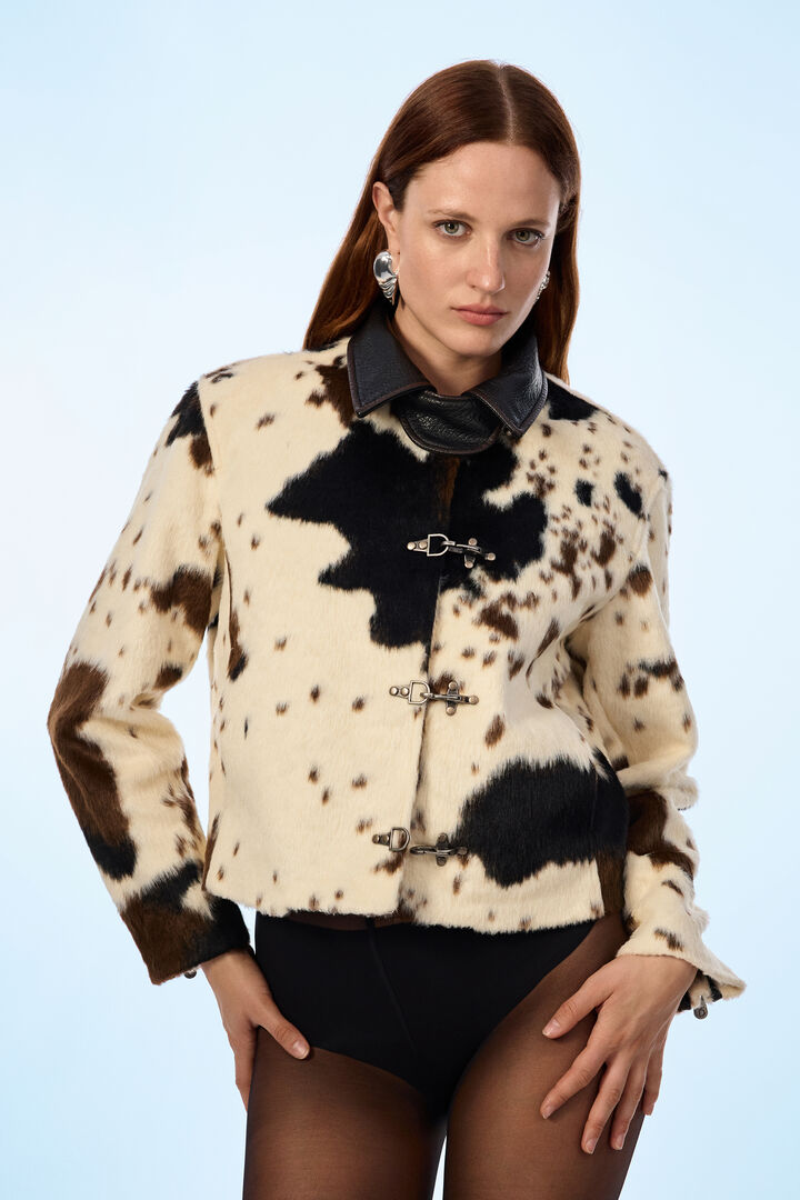 Animal print faux fur jacket
