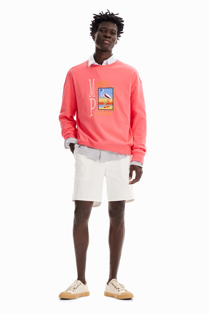 Sweatshirt met borduursel en flamingo