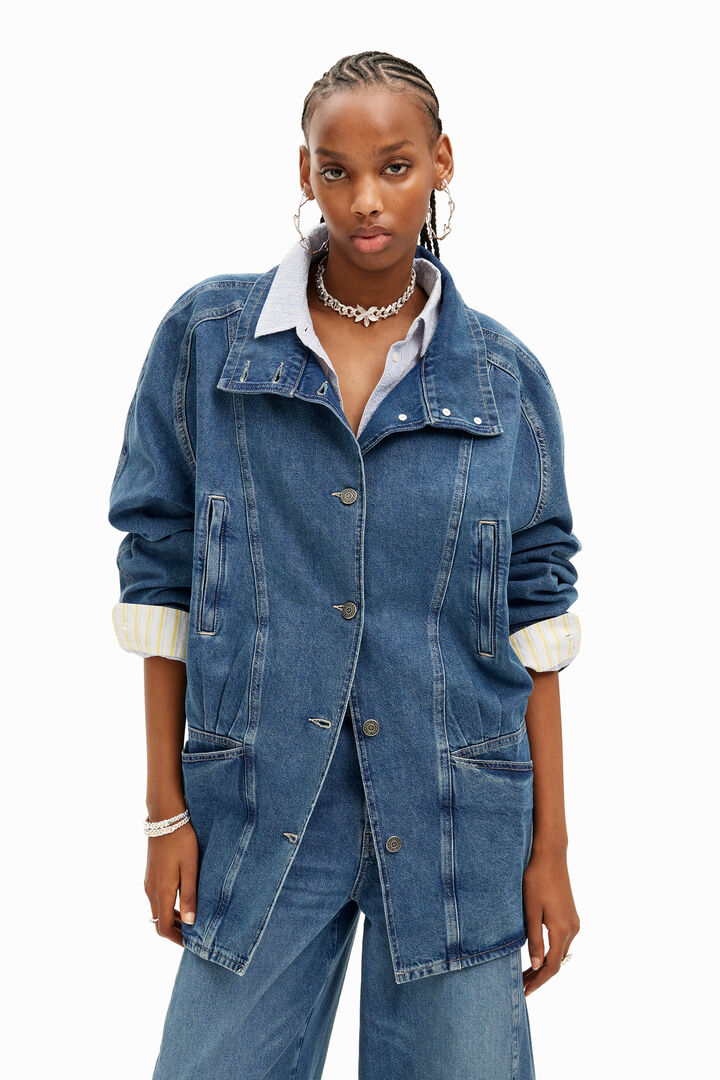 Denim jacket with striped effect and V-neck. | Desigual