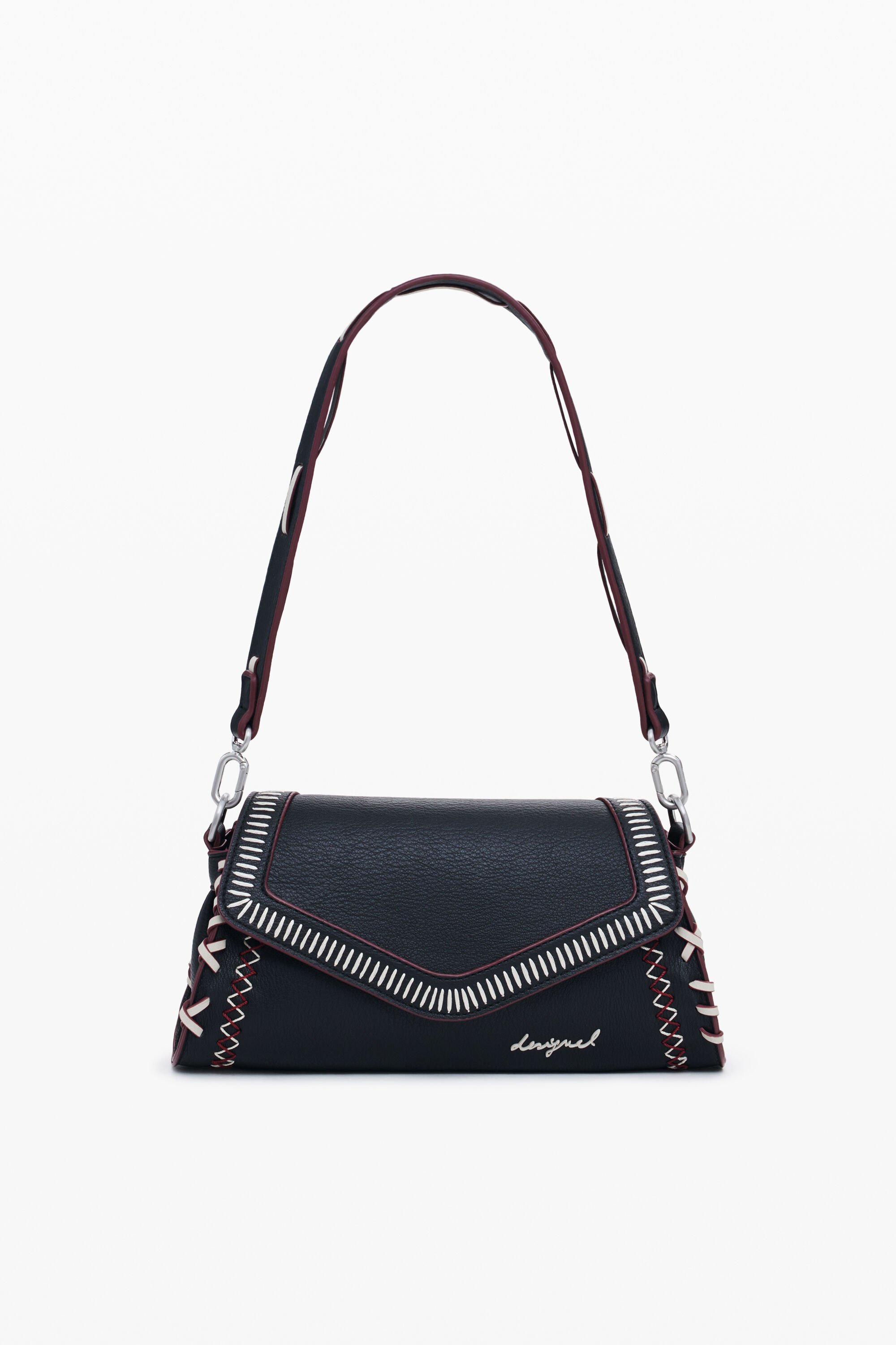 Desigual Middelgrote tas met leereffect en stiksels - BLACK