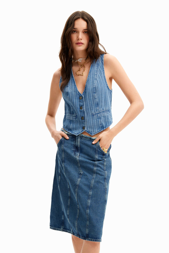 Falda midi, denim efecto rayado | Desigual