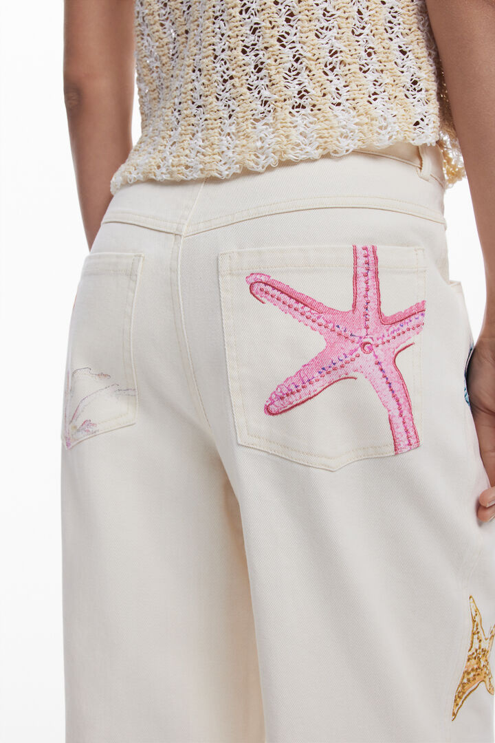 Straight pants with sea stars | Desigual