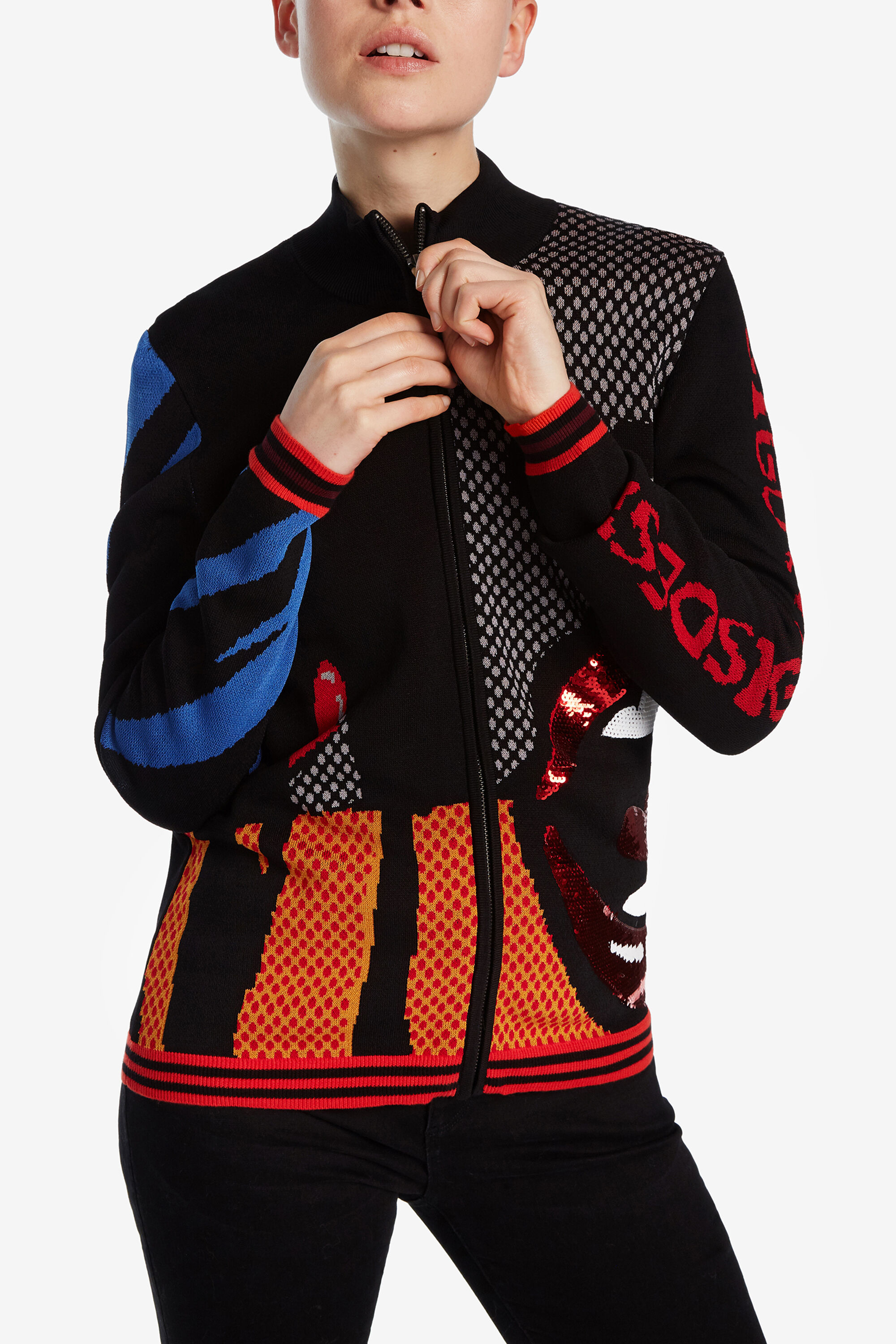 Veste tricot lèvres - BLACK - M