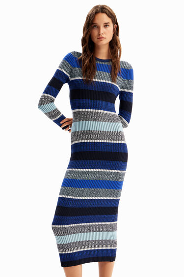 Stripy ribbed midi dress | Desigual