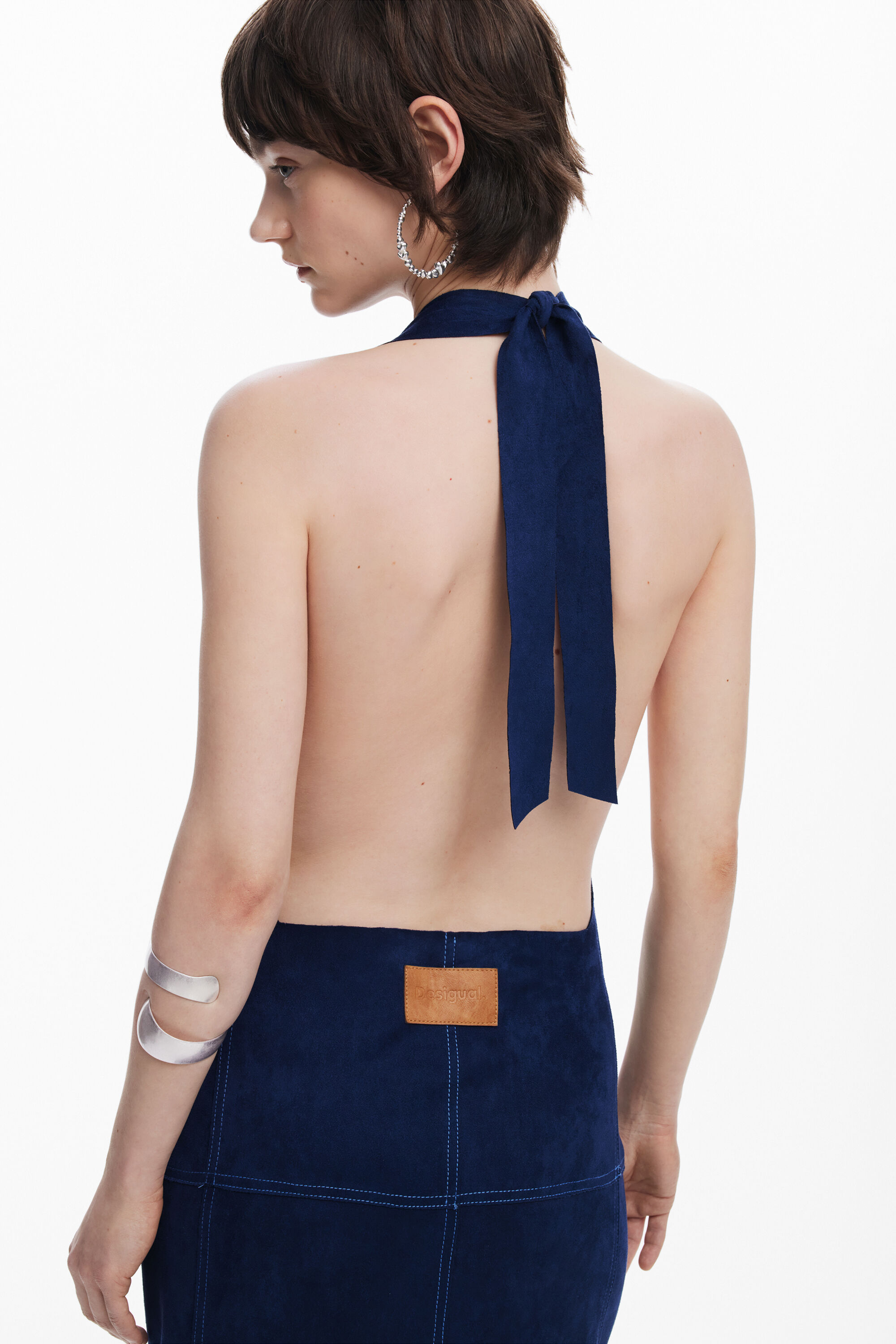 Desigual Open-back Suede Dress In Blue