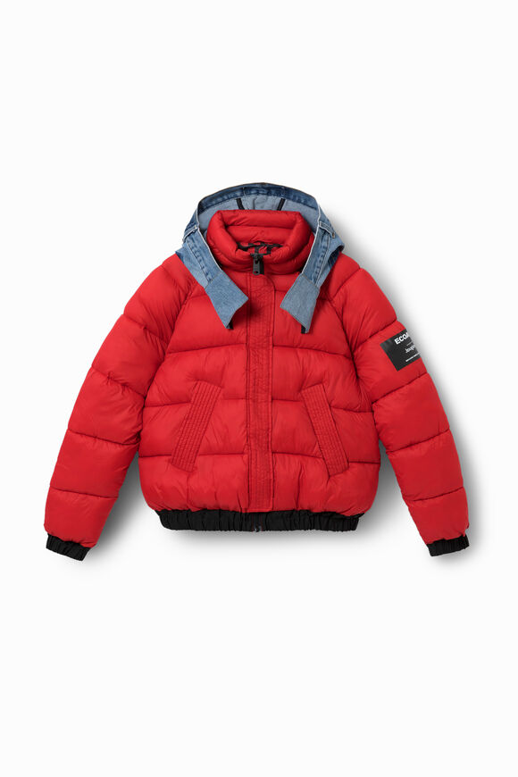 Short padded jacket with double hood