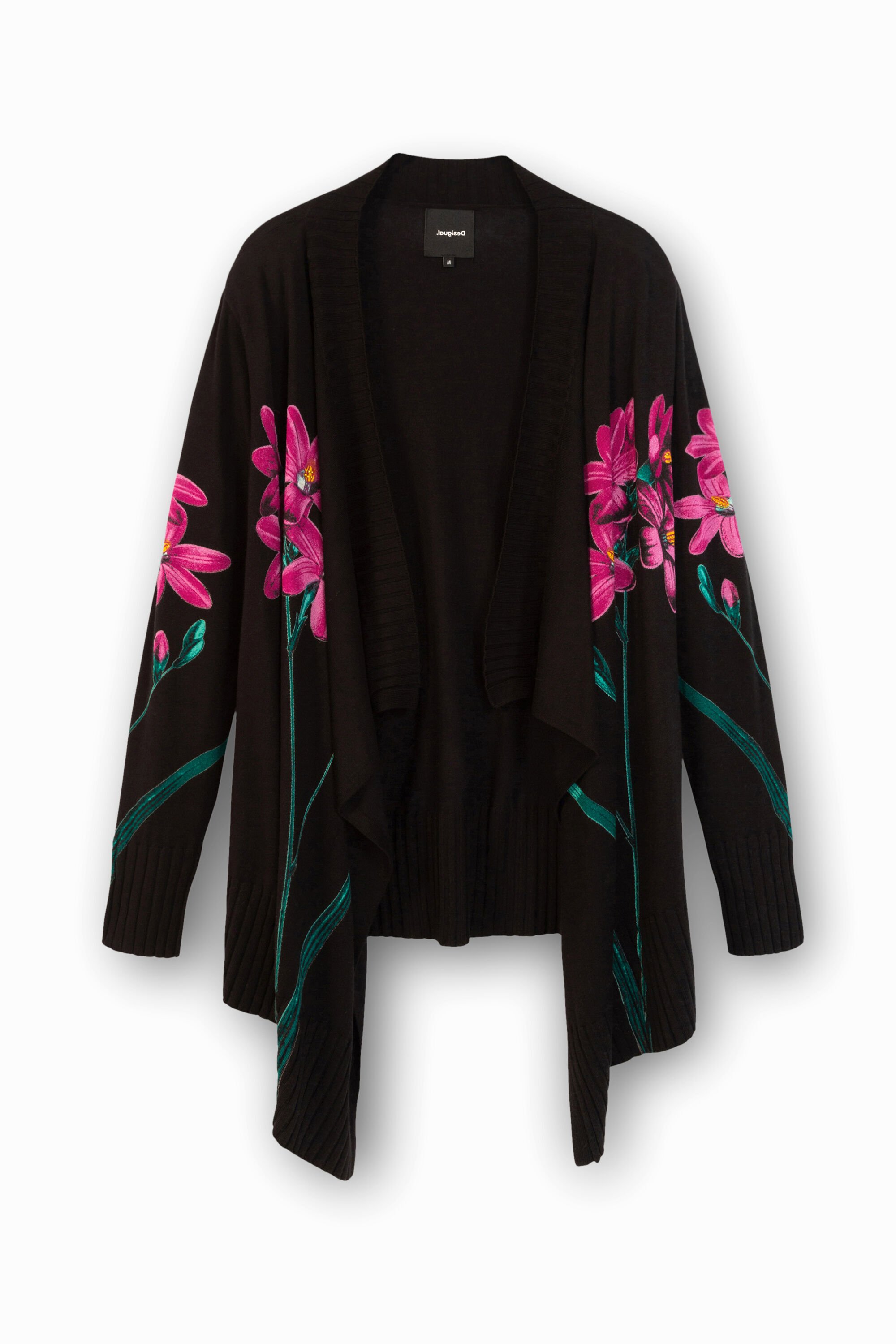 Tricot open jumper asymmetric hem